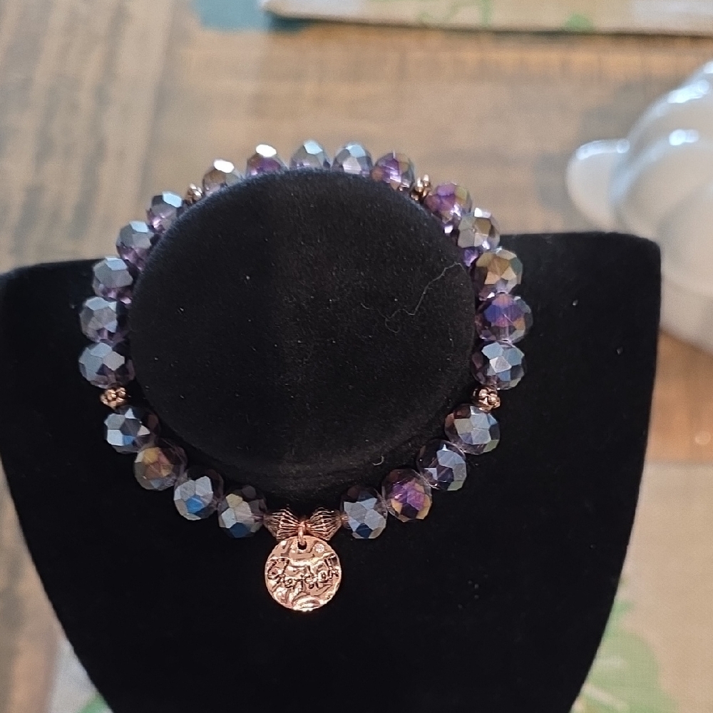 Elegant Purple Beaded Bracelet with Gold Charm